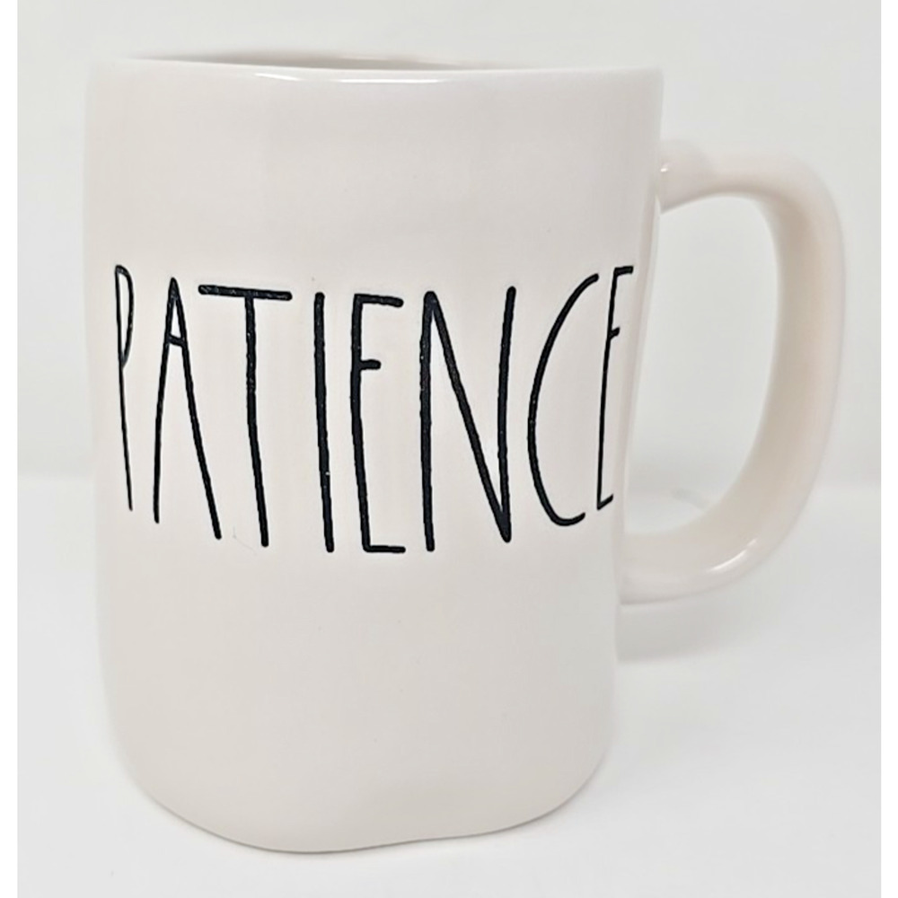 Rae Dunn Artisan Collection White " Patience " Mug by Magenta, 4.75" Tall U233